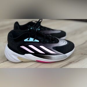 Adidas Ozelia Women's Black and Pink Sneakers with Blue Accents